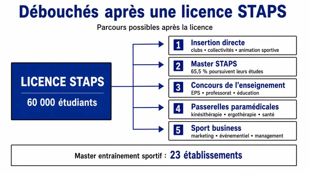 Débouchés STAPS après une licence : cinq voies et chiffres clés de l’orientation