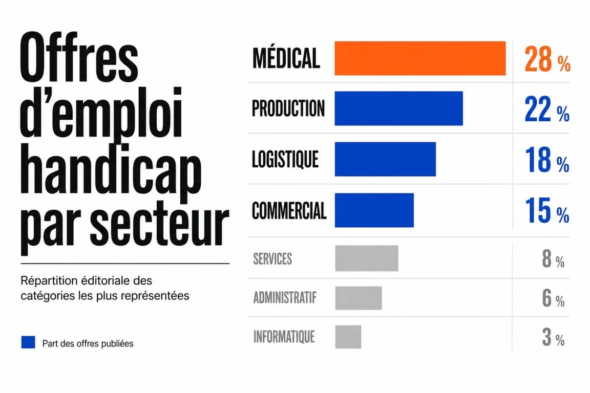 Handi CV : répartition des offres d’emploi handicap par secteur